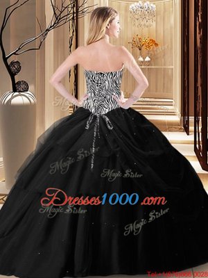 Cute Black Tulle Lace Up Sweetheart Sleeveless Floor Length 15 Quinceanera Dress Pick Ups and Pattern