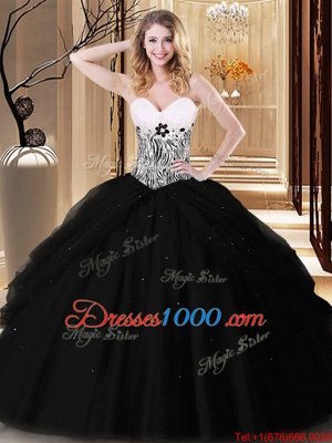 Cute Black Tulle Lace Up Sweetheart Sleeveless Floor Length 15 Quinceanera Dress Pick Ups and Pattern