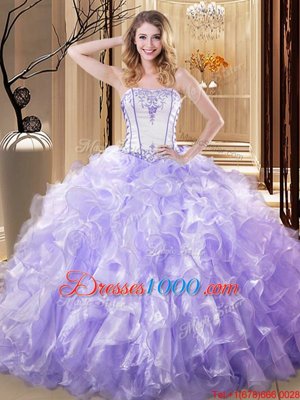 Ball Gowns Quinceanera Gowns Lavender Strapless Organza Sleeveless Floor Length Lace Up