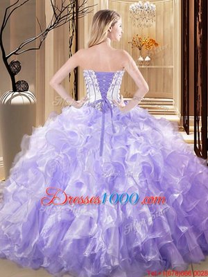 Ball Gowns Quinceanera Gowns Lavender Strapless Organza Sleeveless Floor Length Lace Up