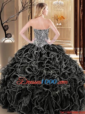 Charming Organza Sweetheart Sleeveless Lace Up Ruffles and Pattern 15 Quinceanera Dress in Black