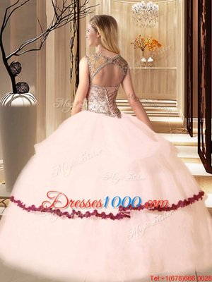 Eye-catching Peach Scoop Lace Up Beading and Appliques Sweet 16 Dresses Sleeveless