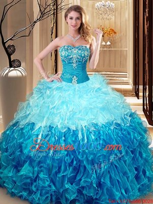 Beauteous Floor Length Multi-color Quinceanera Dresses Organza Sleeveless Embroidery and Ruffles