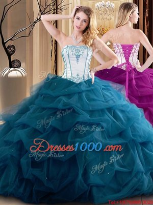 Tulle Sleeveless Floor Length Ball Gown Prom Dress and Embroidery and Ruffled Layers