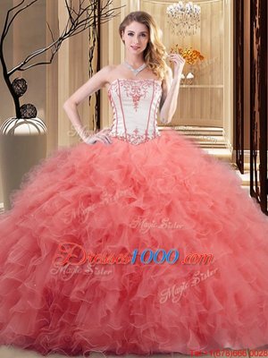 Lovely Organza Sleeveless Floor Length Sweet 16 Quinceanera Dress and Embroidery and Ruffled Layers