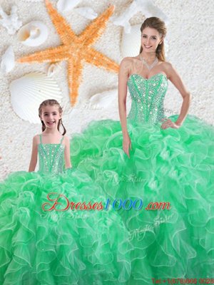 Custom Fit Sweetheart Sleeveless Organza Quinceanera Dresses Beading and Ruffles Lace Up