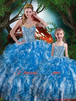 Luxury Organza Sleeveless Floor Length Quince Ball Gowns and Beading and Ruffles