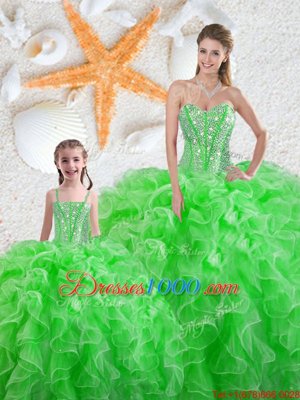 Sleeveless Floor Length Beading and Ruffles Lace Up Quinceanera Gown