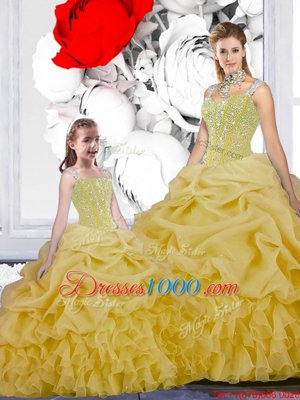 Popular Straps Straps Organza Sleeveless Floor Length Ball Gown Prom Dress and Beading and Ruffles and Pick Ups
