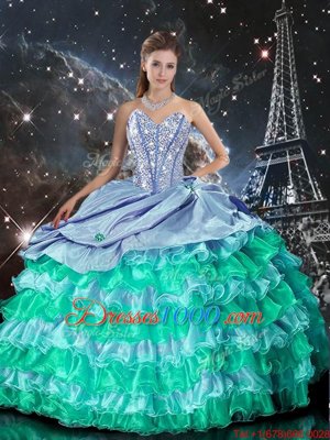 Sleeveless Floor Length Beading and Ruffles Lace Up Sweet 16 Dresses with Multi-color