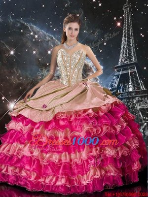 Multi-color Sleeveless Floor Length Beading and Ruffles Lace Up Vestidos de Quinceanera