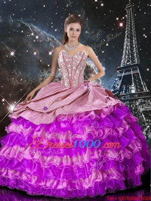 Floor Length Lace Up Quince Ball Gowns Multi-color and In for Military Ball and Sweet 16 with Beading and Ruffles