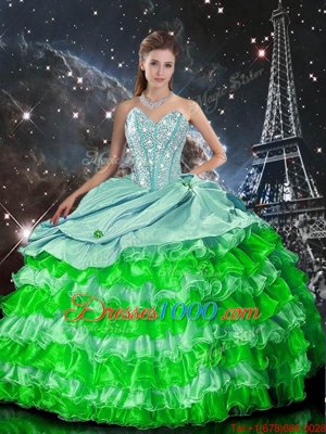 Attractive Multi-color Organza Zipper Sweetheart Sleeveless Floor Length Quinceanera Gowns Beading and Ruffles