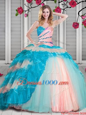 Multi-color Sweet 16 Quinceanera Dress Military Ball and Sweet 16 and Quinceanera and For with Beading and Ruching Sweetheart Sleeveless Lace Up