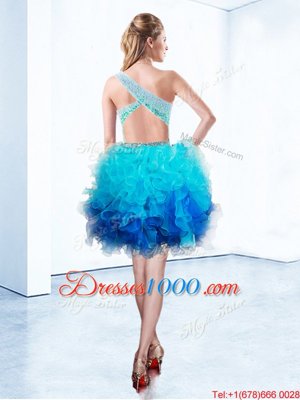 Pretty One Shoulder Sleeveless Beading and Ruffles Criss Cross Cocktail Dress