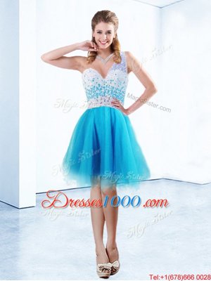 Designer One Shoulder Knee Length A-line Sleeveless Baby Blue Cocktail Dresses Criss Cross