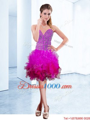 Fuchsia Sleeveless Knee Length Ruffles Lace Up Pageant Dress Wholesale