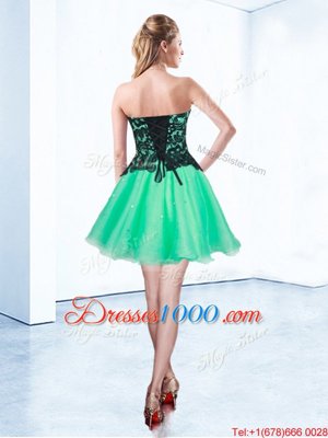 Unique Turquoise Cocktail Dresses Prom and Party and For with Appliques Sweetheart Sleeveless Lace Up