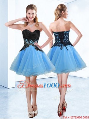 Blue And Black Sweetheart Lace Up Appliques Cocktail Dress Sleeveless