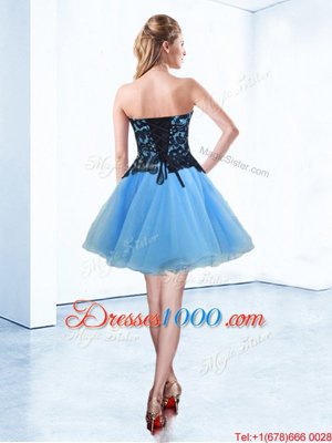 Blue And Black Sweetheart Lace Up Appliques Cocktail Dress Sleeveless