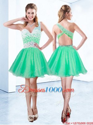 Cute One Shoulder Turquoise A-line Beading Cocktail Dress Criss Cross Tulle Sleeveless Knee Length