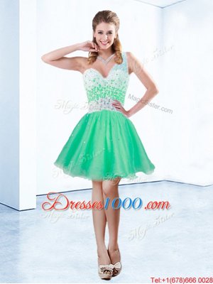 Cute One Shoulder Turquoise A-line Beading Cocktail Dress Criss Cross Tulle Sleeveless Knee Length