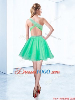 Cute One Shoulder Turquoise A-line Beading Cocktail Dress Criss Cross Tulle Sleeveless Knee Length