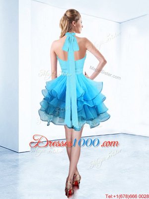 Ball Gowns Custom Made Pageant Dress Baby Blue Halter Top Organza Sleeveless Floor Length Zipper