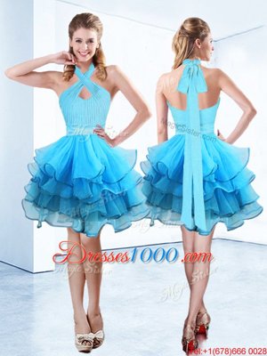 Ball Gowns Custom Made Pageant Dress Baby Blue Halter Top Organza Sleeveless Floor Length Zipper