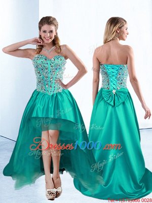 High Low Lace Up Cocktail Dresses Teal and In for Prom and Party with Beading and Bowknot