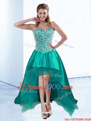 High Low Lace Up Cocktail Dresses Teal and In for Prom and Party with Beading and Bowknot