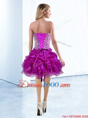 Super Fuchsia Sleeveless Beading and Ruffles and Pick Ups Knee Length Pageant Dress Wholesale