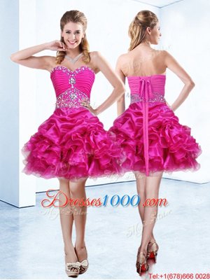Hot Pink Sleeveless Beading and Ruffles and Pick Ups Mini Length Pageant Dress Wholesale