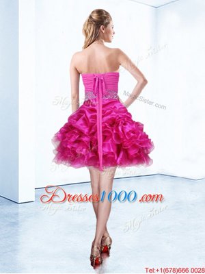 Hot Pink Sleeveless Beading and Ruffles and Pick Ups Mini Length Pageant Dress Wholesale
