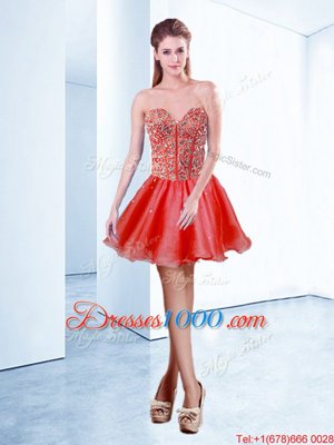 Classical Mini Length Ball Gowns Sleeveless Red Cocktail Dresses Lace Up