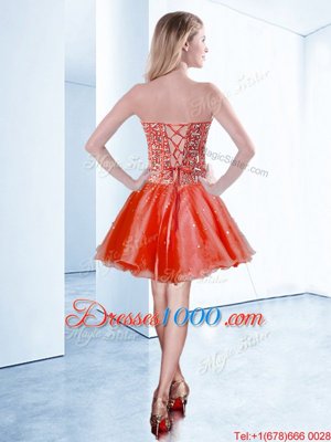 Classical Mini Length Ball Gowns Sleeveless Red Cocktail Dresses Lace Up