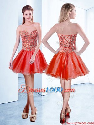 Classical Mini Length Ball Gowns Sleeveless Red Cocktail Dresses Lace Up