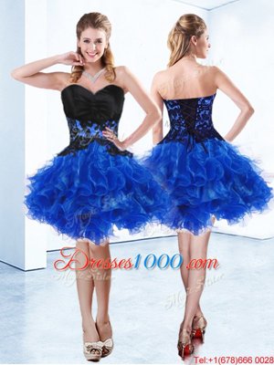 Low Price Royal Blue Sweetheart Lace Up Appliques and Ruffles Pageant Dress for Girls Sleeveless