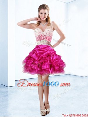 One Shoulder Sleeveless Criss Cross Knee Length Beading and Ruffles and Pick Ups Cocktail Dress