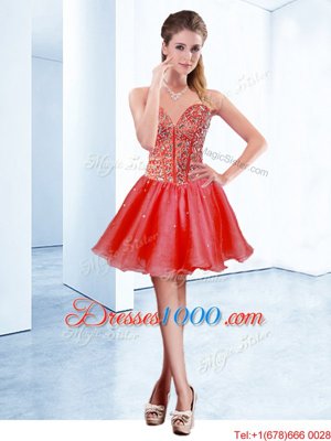 Unique Red Sleeveless Beading Mini Length Cocktail Dresses
