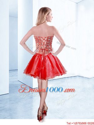 Unique Red Sleeveless Beading Mini Length Cocktail Dresses