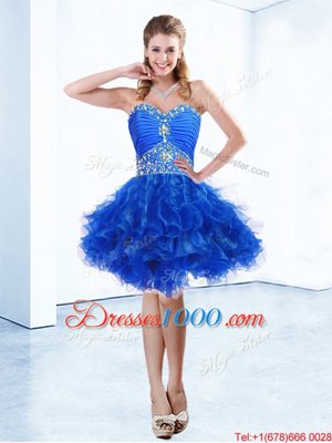 Knee Length Royal Blue Club Wear Sweetheart Sleeveless Lace Up