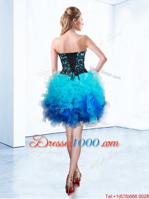 Lovely Blue Sleeveless Mini Length Ruffles Lace Up Pageant Dress for Teens