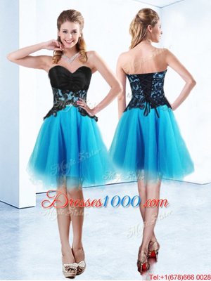 Dazzling Organza Sweetheart Sleeveless Lace Up Appliques Cocktail Dresses in Baby Blue