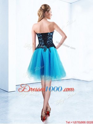 Dazzling Organza Sweetheart Sleeveless Lace Up Appliques Cocktail Dresses in Baby Blue