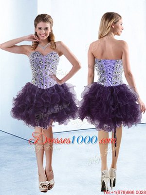 Sumptuous Purple Pageant Dress Womens Prom and Party and For with Beading and Ruffles Sweetheart Sleeveless Lace Up