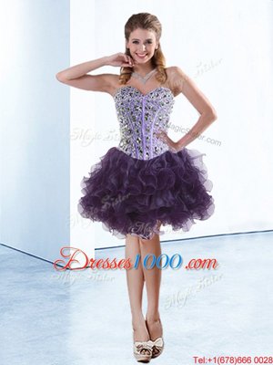Sumptuous Purple Pageant Dress Womens Prom and Party and For with Beading and Ruffles Sweetheart Sleeveless Lace Up