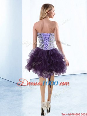 Sumptuous Purple Pageant Dress Womens Prom and Party and For with Beading and Ruffles Sweetheart Sleeveless Lace Up