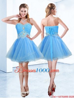 Spectacular Sweetheart Sleeveless Lace Up Pageant Dress for Womens Blue Organza