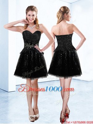 Sweetheart Sleeveless Pageant Dress Toddler Mini Length Beading and Lace Black Organza